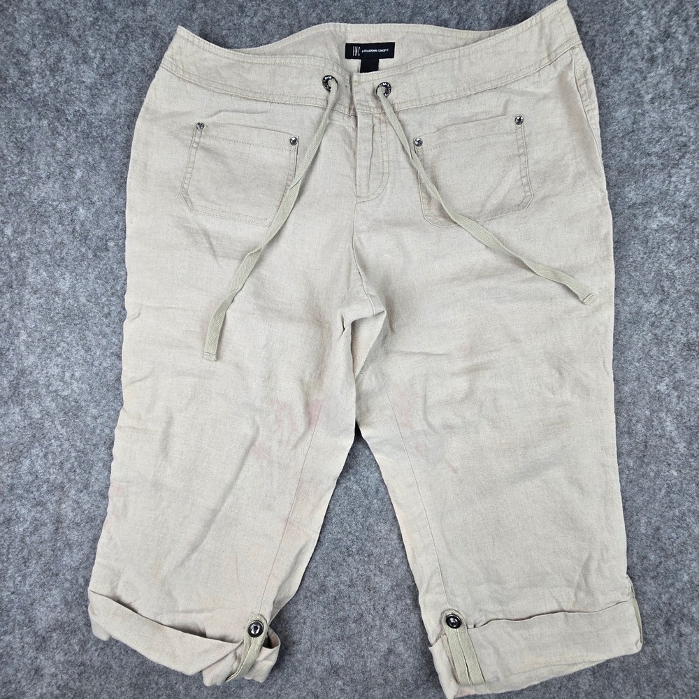 INC International Concepts Womens 14 Beige 100% Linen Drawstring Capri Pants